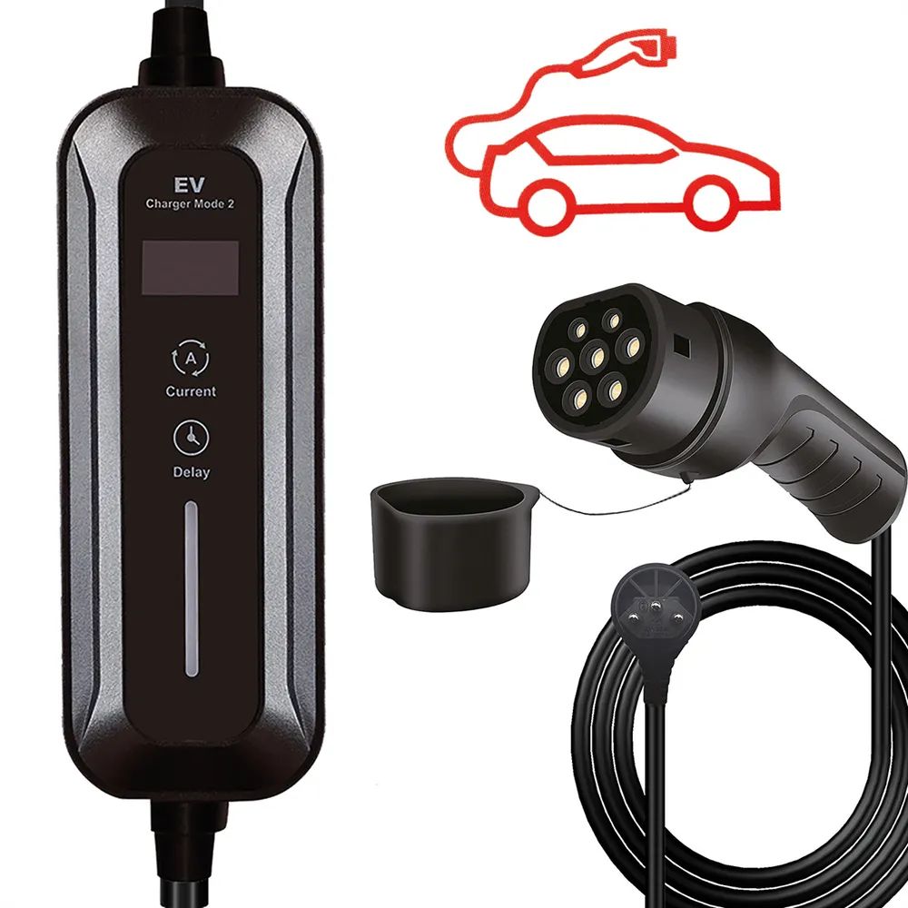 ROLINE Tragbares E-Auto Ladegerät, T12 (CH, Typ J) & Typ2 Stecker, 1-phasig, Mode 2, 10 A, 2,3 kW, 5 m
