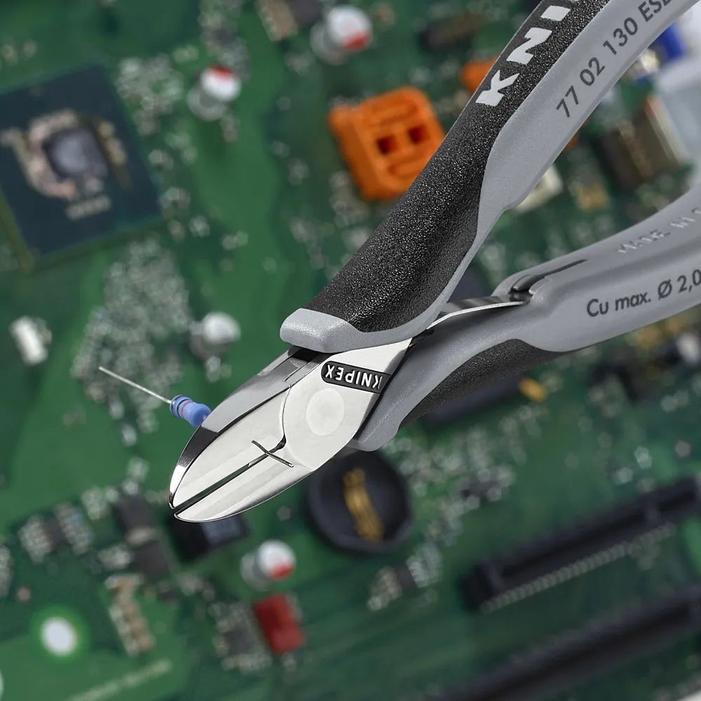 KNIPEX Elektronik-Seitenschneider ESD mit durchgestecktem Gelenk mit Mehrkomponenten-Hüllen 130 mm