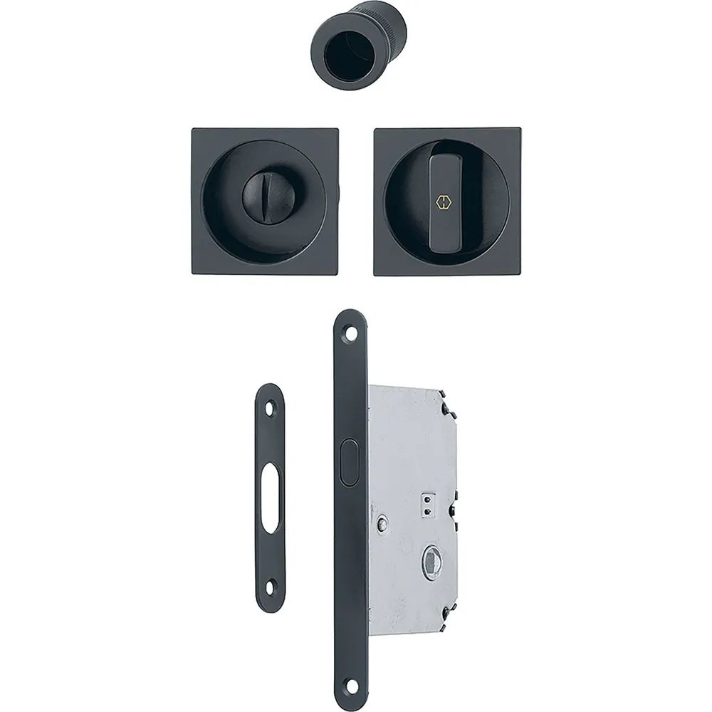 HOPPE Schiebetürmuschel Set 4921 - WC mit Schloss, eckig, schwarz matt