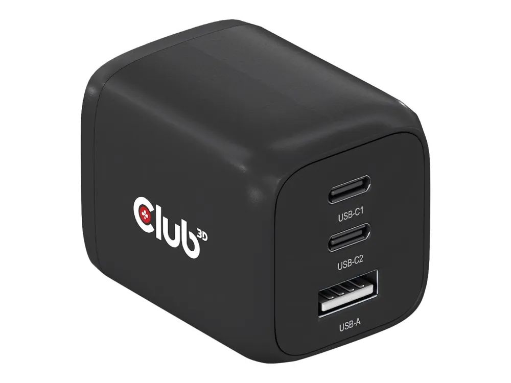 Club 3D CAC-1913 - Netzteil - GaN Technology, Triple Port - 65 Watt - 5 A - PD 3.0, PD/PPS - 3 Ausgabeanschlussstellen (USB Typ A, 2 x USB-C)