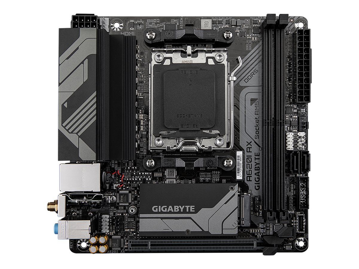 Gigabyte A620I AX - 1.0 - Motherboard - Mini-ITX - Socket AM5 - AMD A620 Chipsatz - USB 3.2 Gen 1, USB-C 3.2 Gen 1, USB 3.2 Gen 2 - 2.5 Gigabit LAN, Wi-Fi 6E, Bluetooth - Onboard-Grafik (CPU erforderlich)