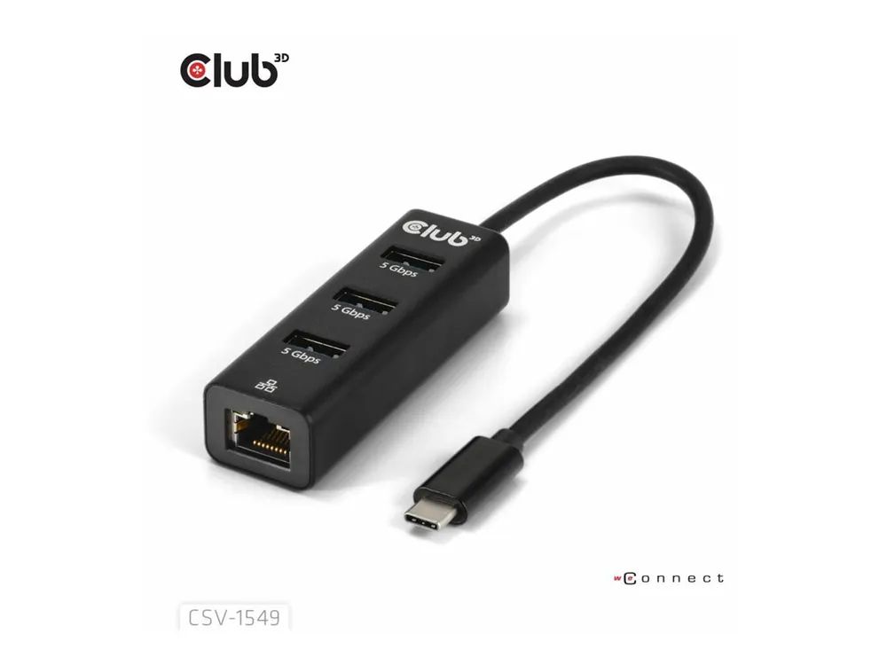 Club 3D CSV-1549 - Hub - USB Typ-C - 3 x USB 3.2 Gen1 + 1 x 10/100/1000