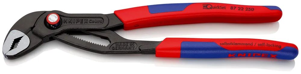 KNIPEX Cobra® QuickSet Hightech-Wasserpumpenzange mit schlanken Mehrkomponenten-Hüllen grau atramentiert 250 mm