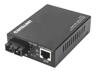 Intellinet Gigabit PoE+ Media Converter, 1000Base-T RJ45 Port to 1000Base-LX (SC)