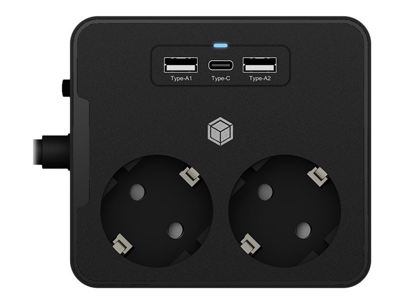 ICY BOX IB-MPS2220B-CH - Steckdosenleiste - für Tisch- oder Wandmontage, mit USB-Ladegerät - Wechselstrom 230 V - Eingabe, Eingang power CEE 7/7 - Ausgangsanschlüsse: 2 (2 x USB, 24 pin USB-C, 2 x CEE 7/3)