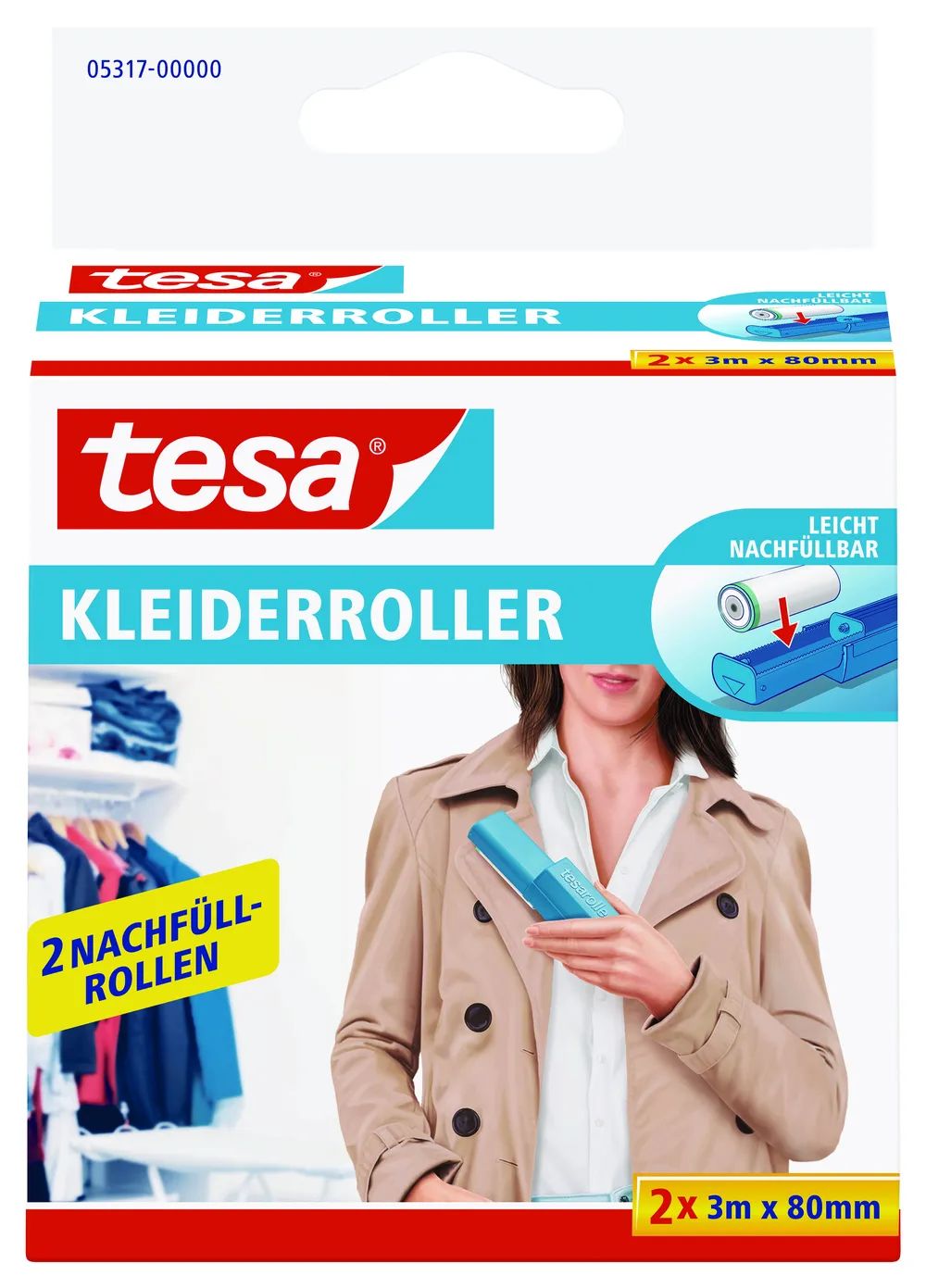tesa® Fusselroller Sticky Cloth Cleaner – 2 Ersatzrollen – für Textilien und Möbel