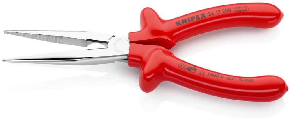 KNIPEX Flachrundzange mit Schneide (Storchschnabelzange) tauchisoliert, VDE-geprüft verchromt 200 mm