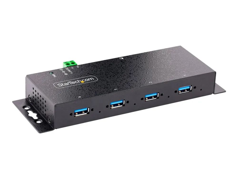 StarTech.com 4-Port Industrial USB 3.0 5Gbps Hub, Rugged USB Hub w/15kV Air/8kV Contact ESD and Surge Protection, DIN/Wall/Desk Mountable USB-A Hub, USB Expansion Hub with Locking Ports - Metal Construction (5G4AINDNP-USB-A-HUB)