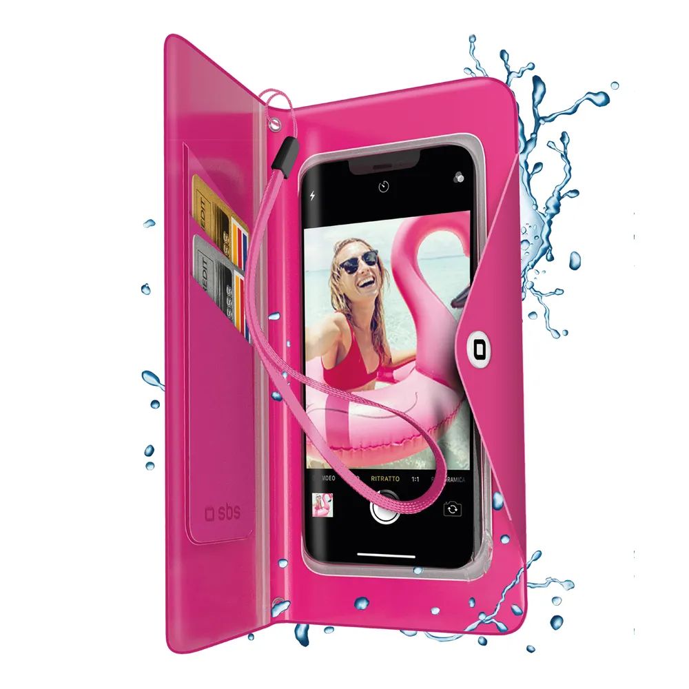 SBS Spritzwassergeschütztes Universal-Bookcase für Smartphones bis 6,8" pink