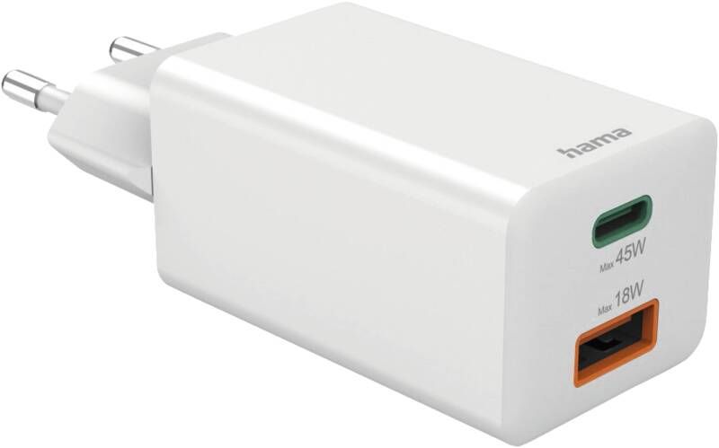 Hama 201993 Mini-Lader, GaN, 1 USB-C+A, 45W