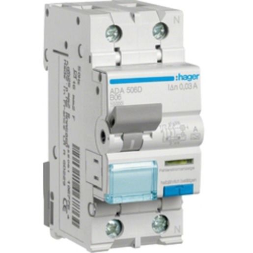 Hager FI-LS 1P+N 10KA B-6A 30MA A / HAGER ADA506D