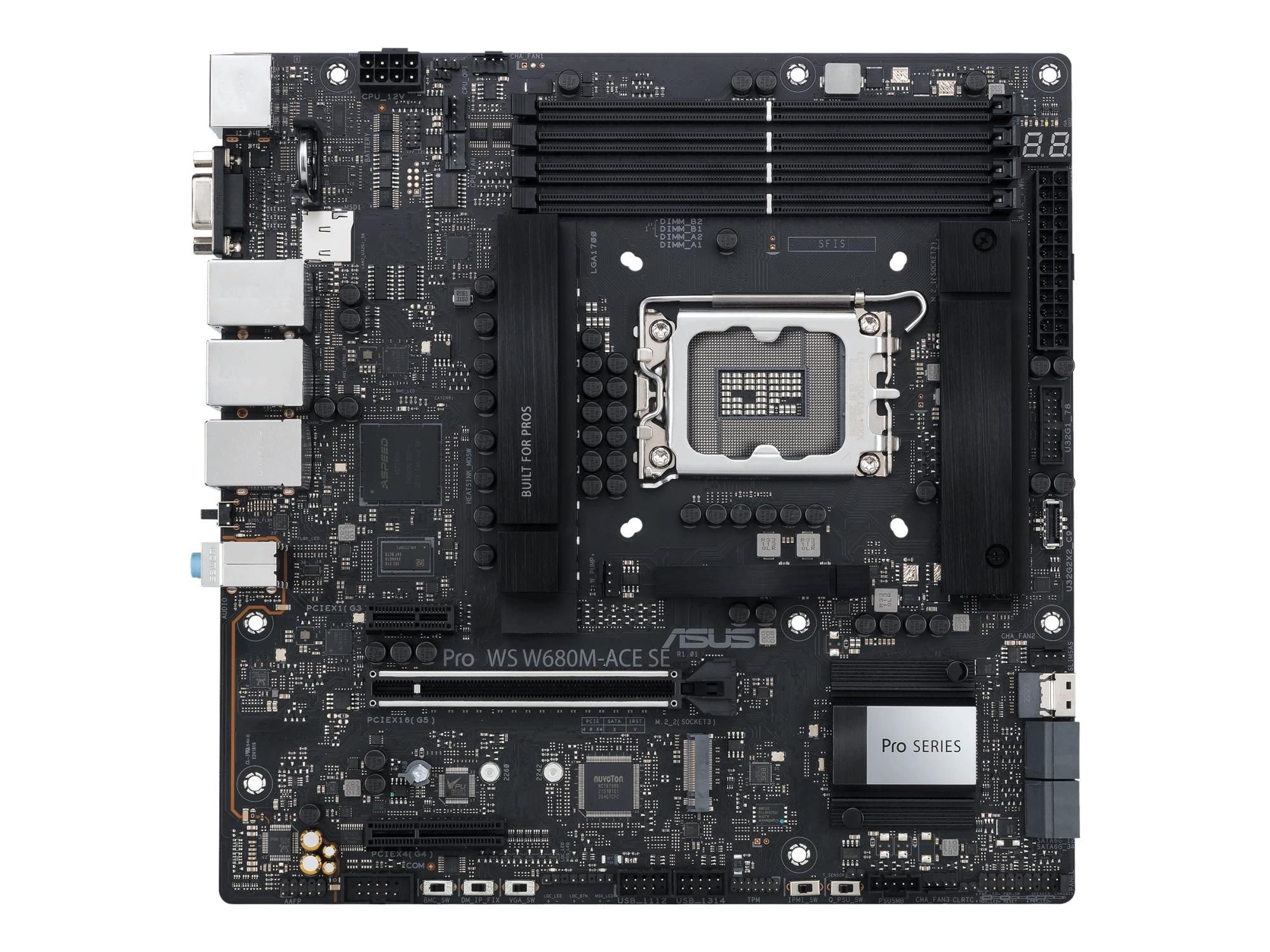 ASUS PRO WS W680M-ACE SE - Motherboard - micro ATX - LGA1700-Sockel - W680 Chipsatz - USB 3.2 Gen 1, USB 3.2 Gen 2, USB-C 3.2 Gen2, USB-C 3.2 Gen 2x2 - Gigabit LAN, 2 x 2.5 Gigabit LAN - Onboard-Grafik - HD Audio (8-Kanal)
