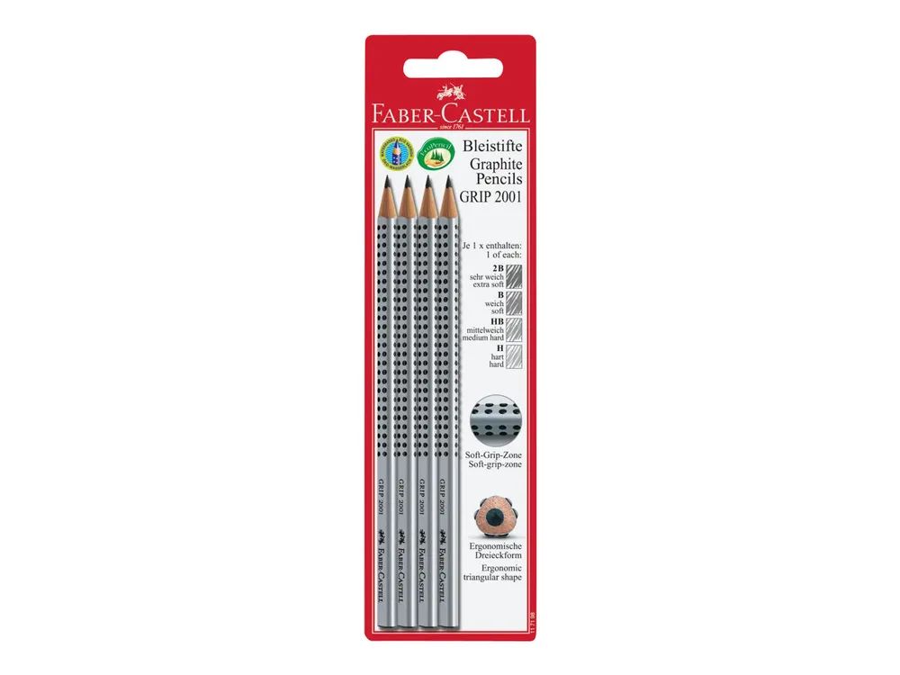 FABER-CASTELL GRIP 2001 - Bleistift - Grafit - 2B, B, H, HB (Packung mit 4)