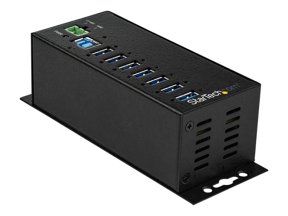 StarTech.com HB30A7AME USB 3.0 Hub (7-Port, Din-Rail, Industrielle Anwendung, externes Netzteil, Uberspannungsschutz, ESD, 350 W, 15 kV)