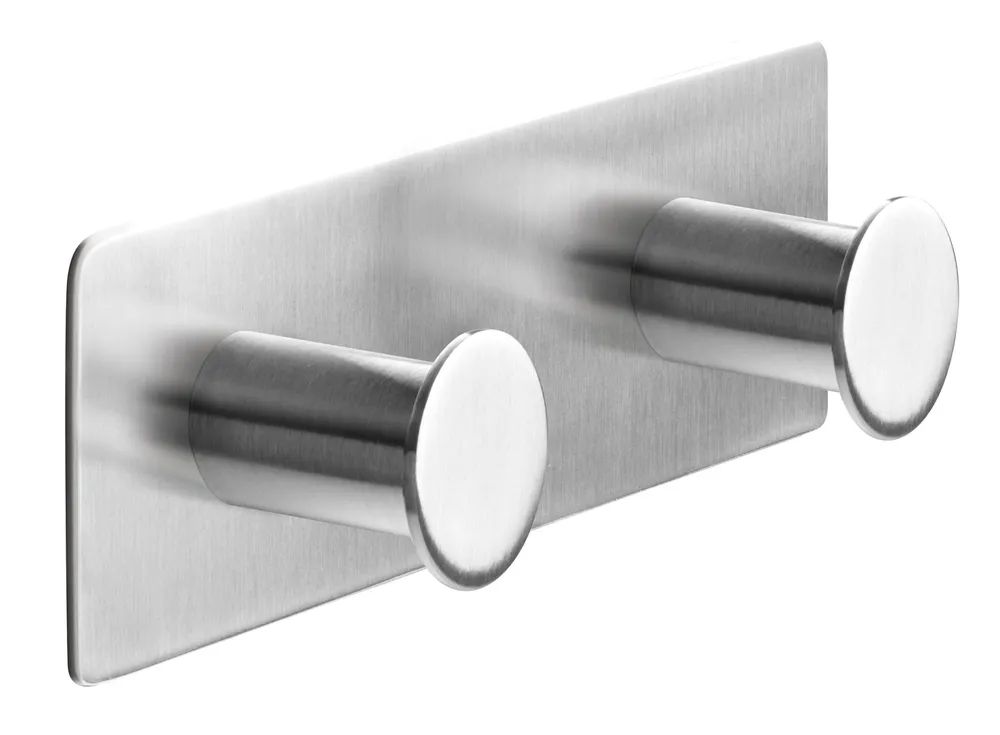 tesa® Powerbutton Doppelhaken Classic, Edelstahl, selbstklebender Wandhaken ohne Bohren