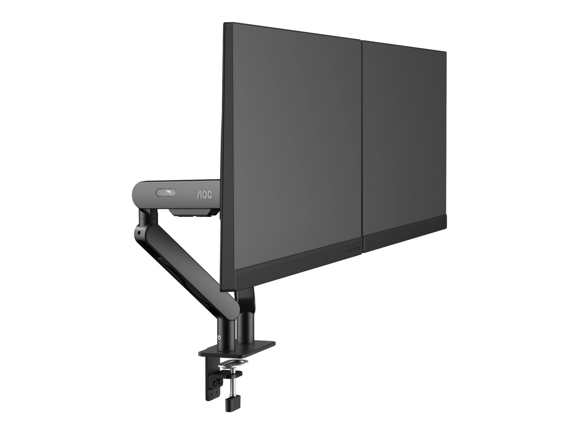 AOC AM420B - Befestigungskit (Klammer, Tischplattenbohrung, Monitorarm, Gasfeder) - für 2 LCD-/Plasma-Konsolen - einfach und elegant - Aluminiumlegierung - Schwarz - Bildschirmgröße: 43.18-86.36 cm (17"-34")