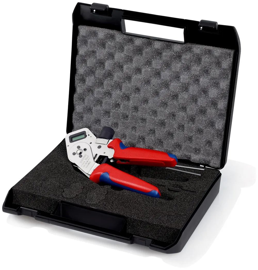 KNIPEX Vierdornpresszange für gedrehte Kontakte mit Mehrkomponenten-Hüllen verchromt 195 mm