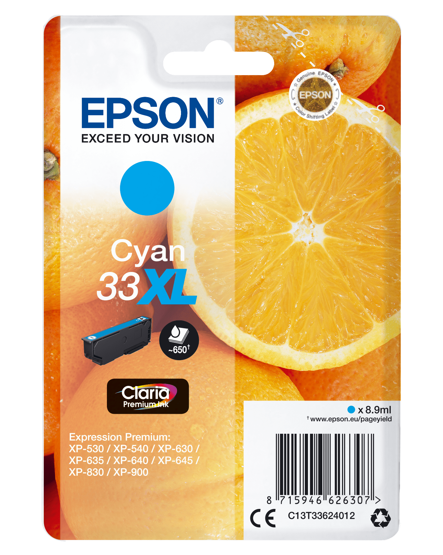 Epson 33 Tinte Orange Single, XL, cyan