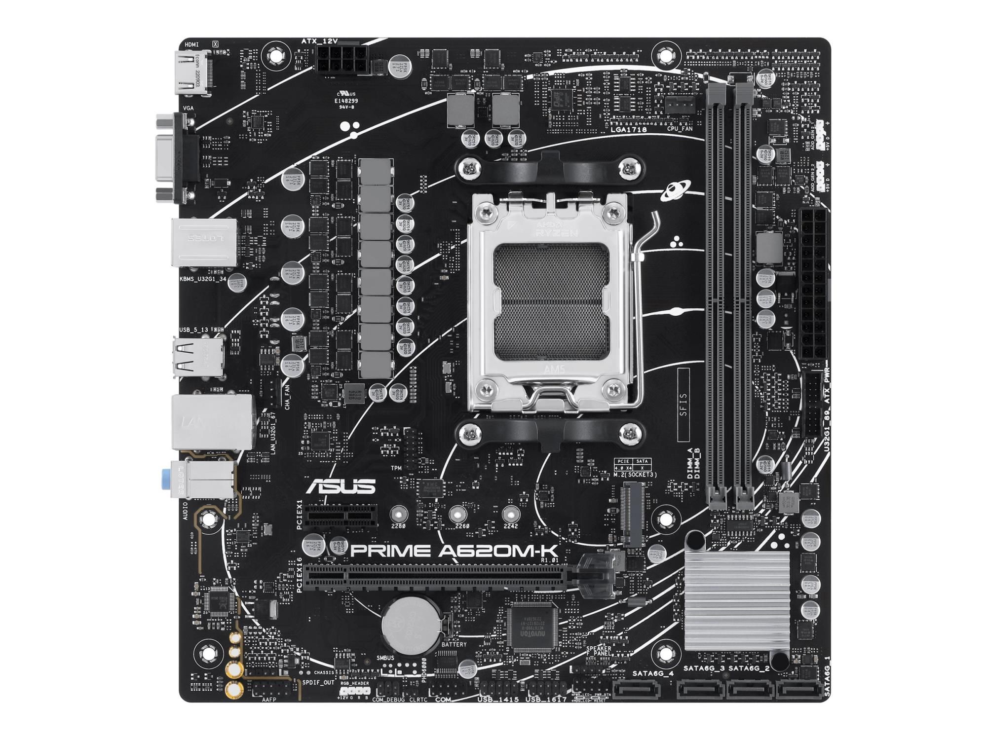ASUS PRIME A620M-K - Motherboard - micro ATX - Socket AM5 - AMD A620 Chipsatz - USB 3.2 Gen 1 - Gigabit LAN - Onboard-Grafik (CPU erforderlich)