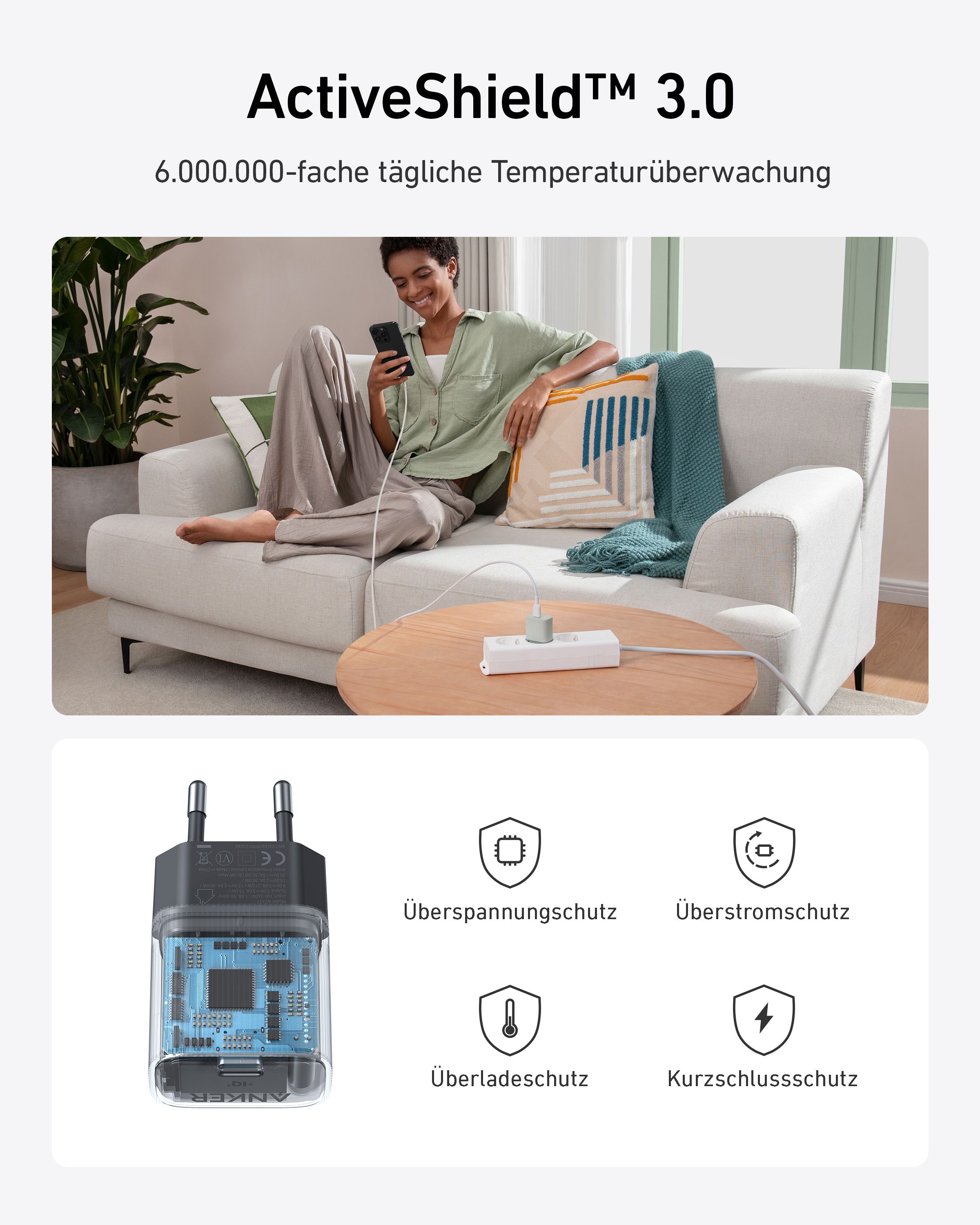 Anker Innovations Anker Nano - Netzteil - 30 Watt - 3 A - IQ 3.0 (24 pin USB-C)