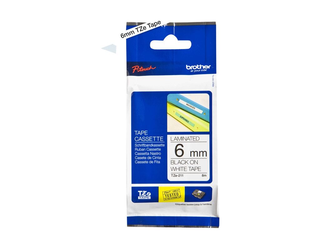 Brother TZe-211 - Standard-Klebstoff - Schwarz auf Weiß - Rolle (0,6 cm x 8 m)