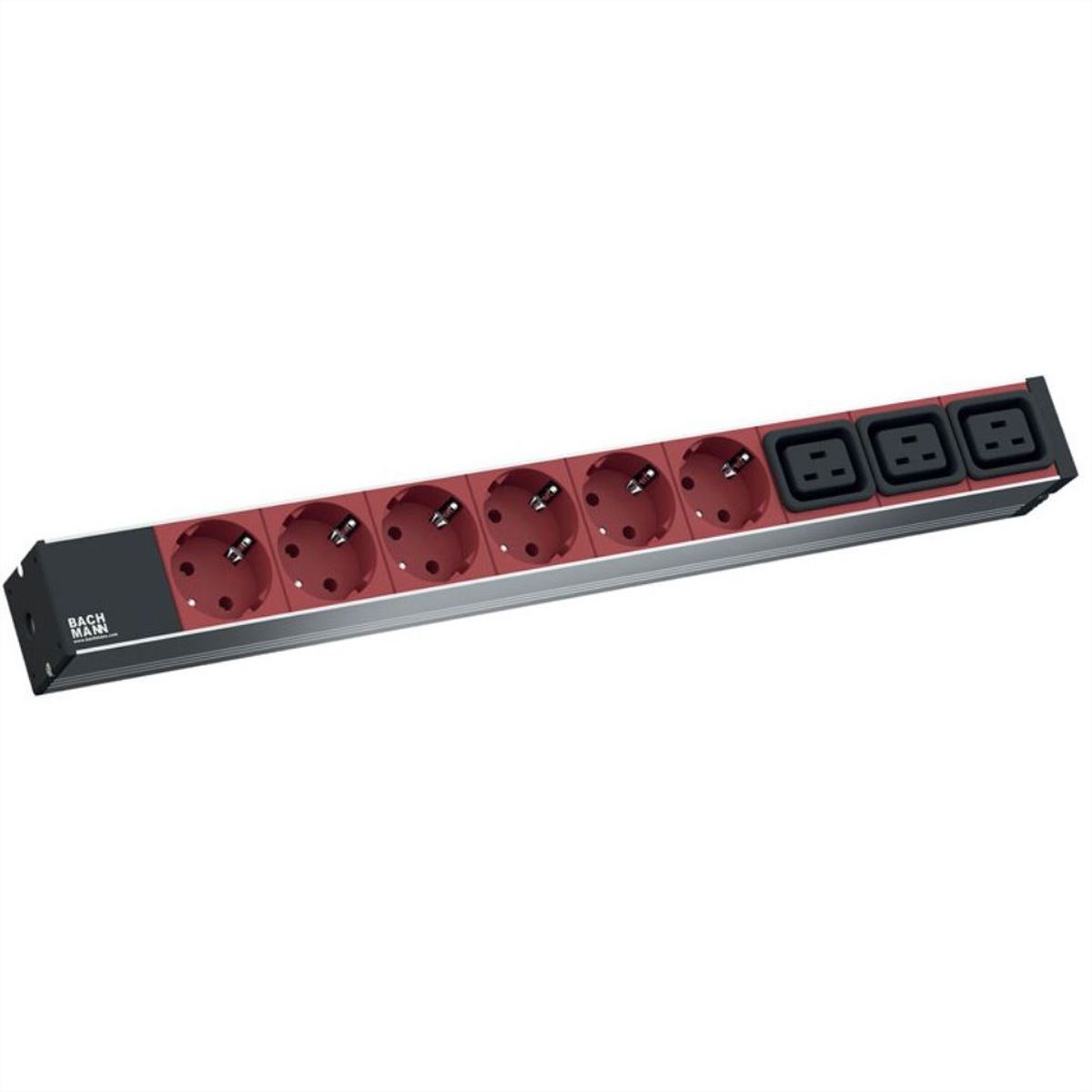 Bachmann Stromverteilungseinheit (Rack - einbaufähig) - Wechselstrom 230 V - 1-phasig - Eingabe, Eingang IEC 60320 C20 - Ausgangsanschlüsse: 9 (3 x IEC 60320 C19, 6 x Leistungs-CEE 7/3)