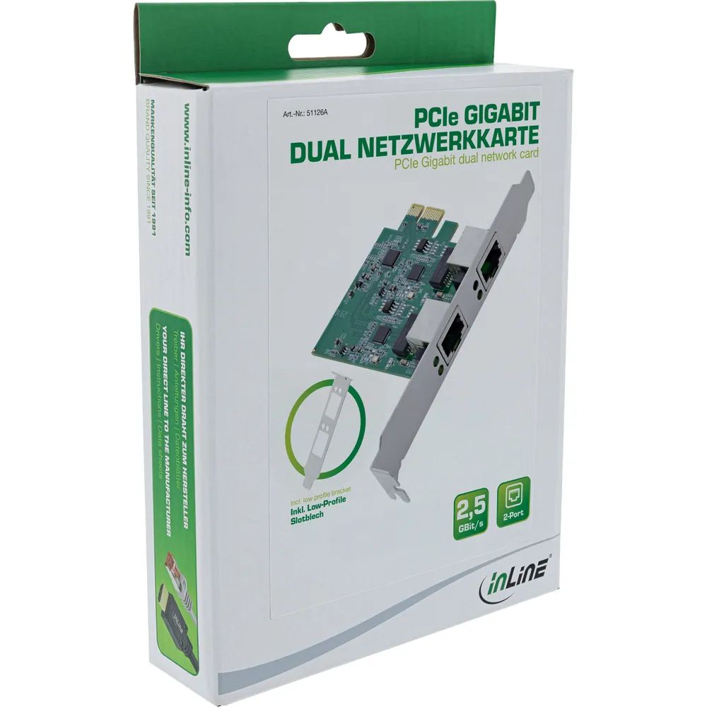 InLine Dual Gigabit Netzwerkkarte - 2x RJ45 2.5Gb/s - PCIe x1 - mit LP Slotblech