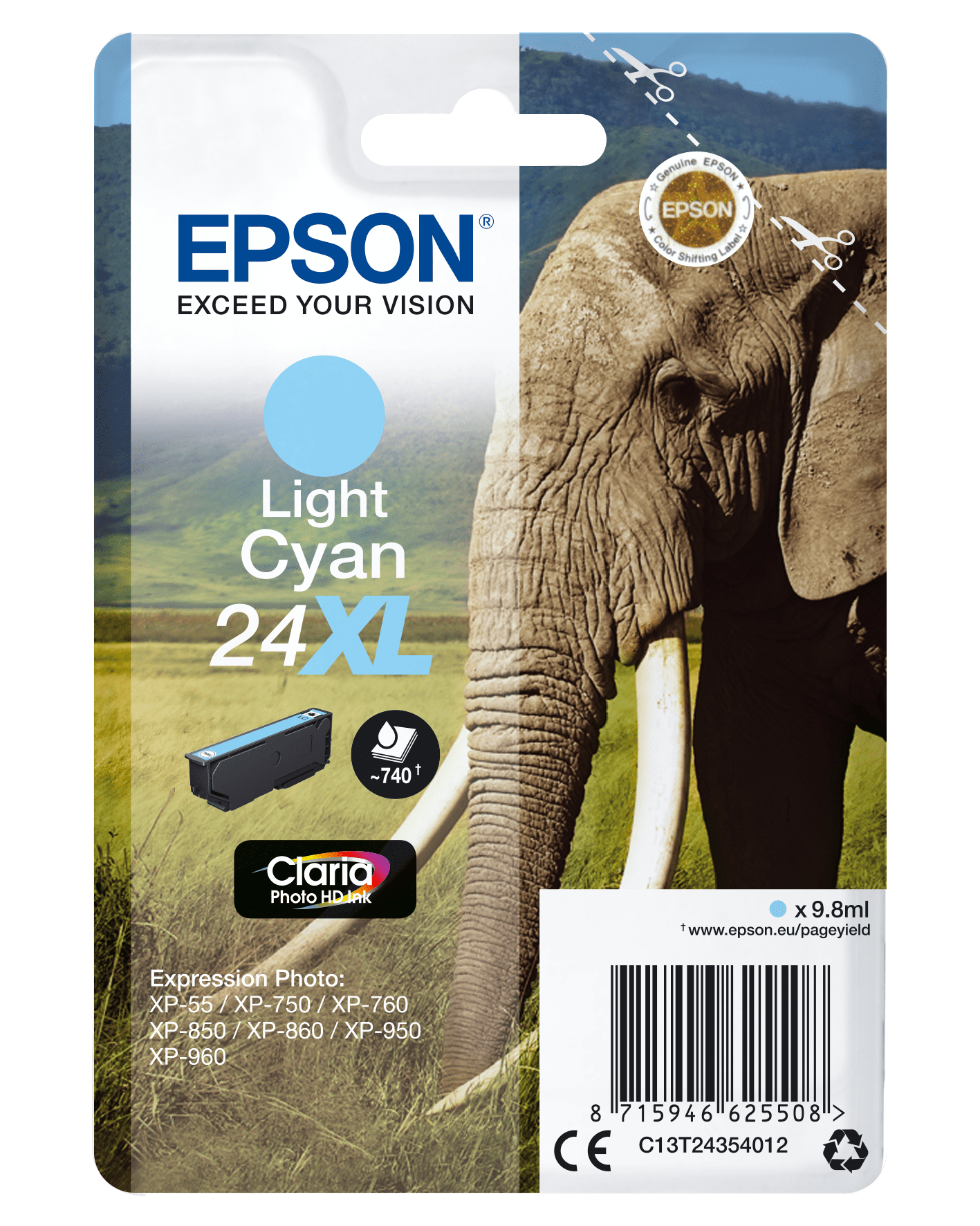 Epson 24 Tinte Elefant Single, XL, hell cyan