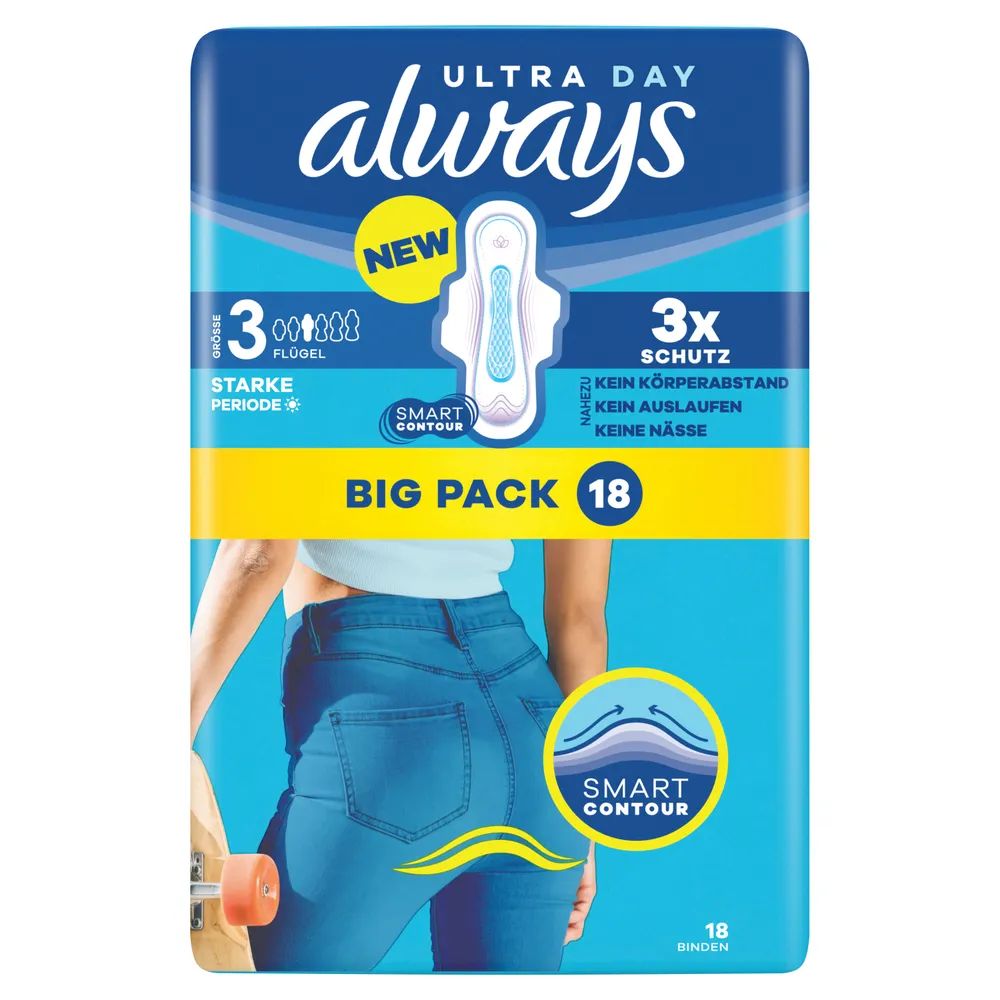 always Ultra Binde - Größe 3 - Long Plus mit Flügeln BigPack 18
