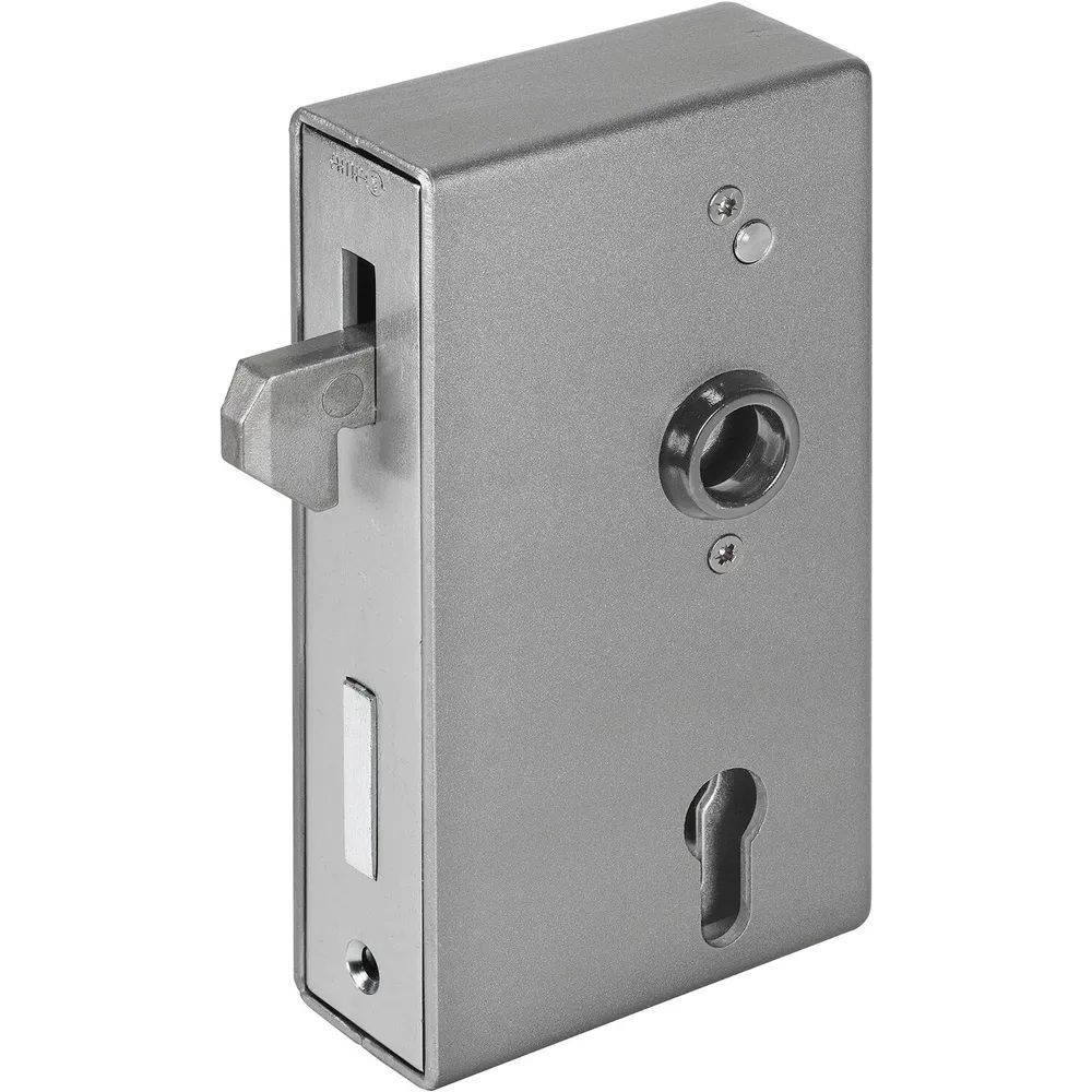AMF Schiebetorschloss m.Schlosskasten u. Hakenfalle 140S,Kastenst.30,Stahl blank