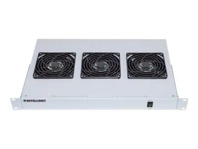 IC Intracom Intellinet Kühleinheit mit 3 Lüftern für 19" Schränke, Zur Montage auf den Profilschienen, 1 HE, grau - Rack-Lüftereinsatz - mit 3 Ventilatoren - Wechselstrom 220/240 V - Grau, RAL 7035 - 1U - 48.3 cm (19")