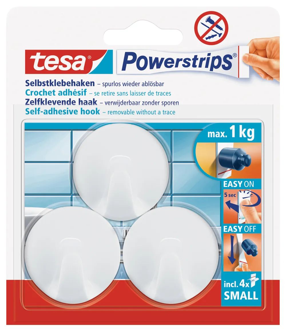 tesa® Powerstrips Haken Small rund – weiß