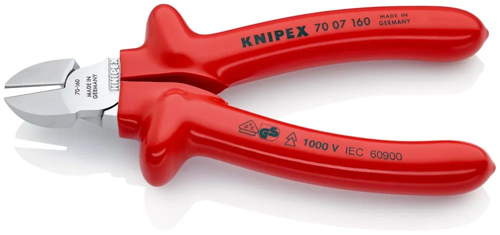 KNIPEX Seitenschneider tauchisoliert, VDE-geprüft verchromt 160 mm