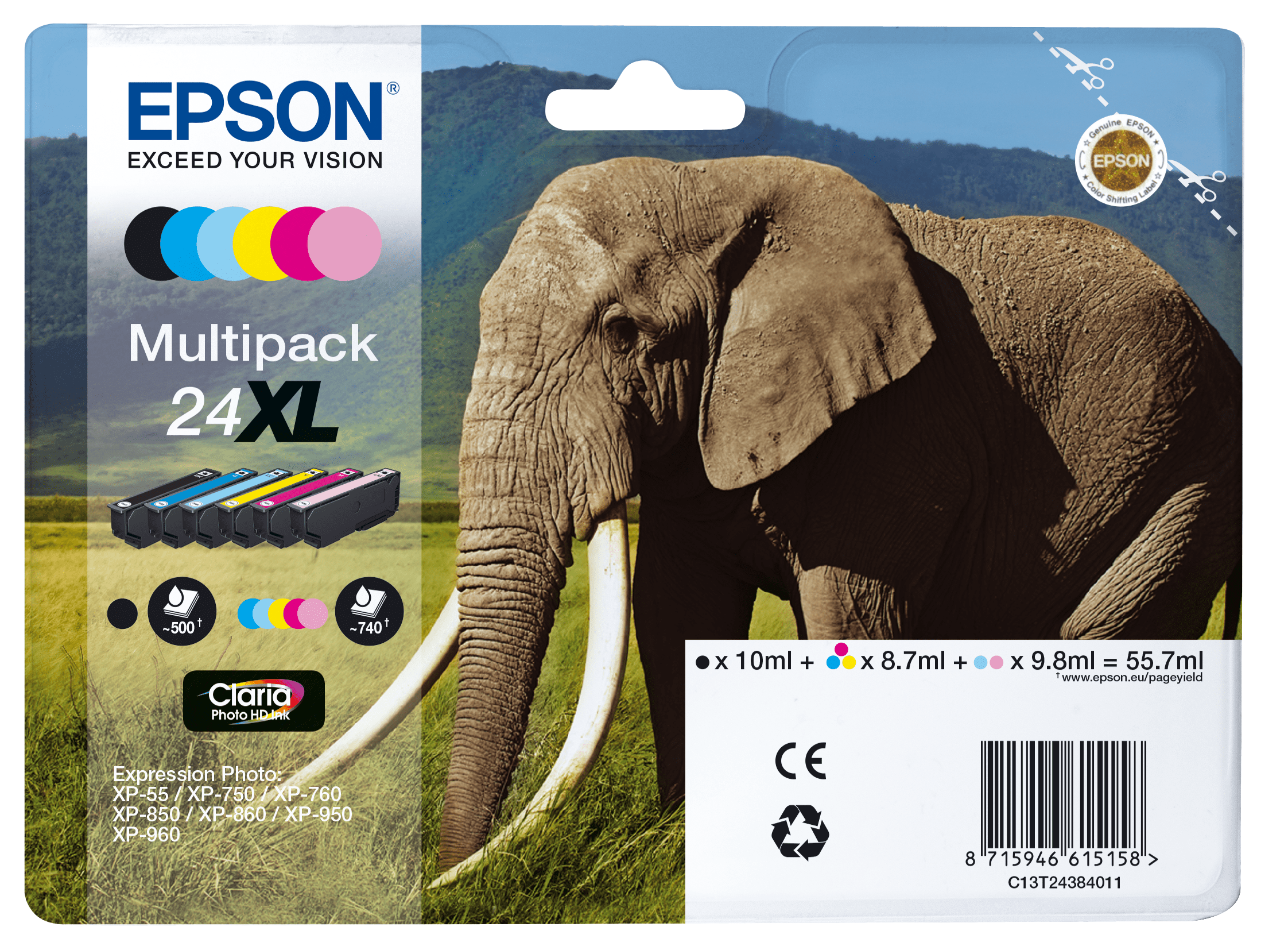 Tinte | Epson 24 Elefant Multi, 6 656559971 XL, Farben