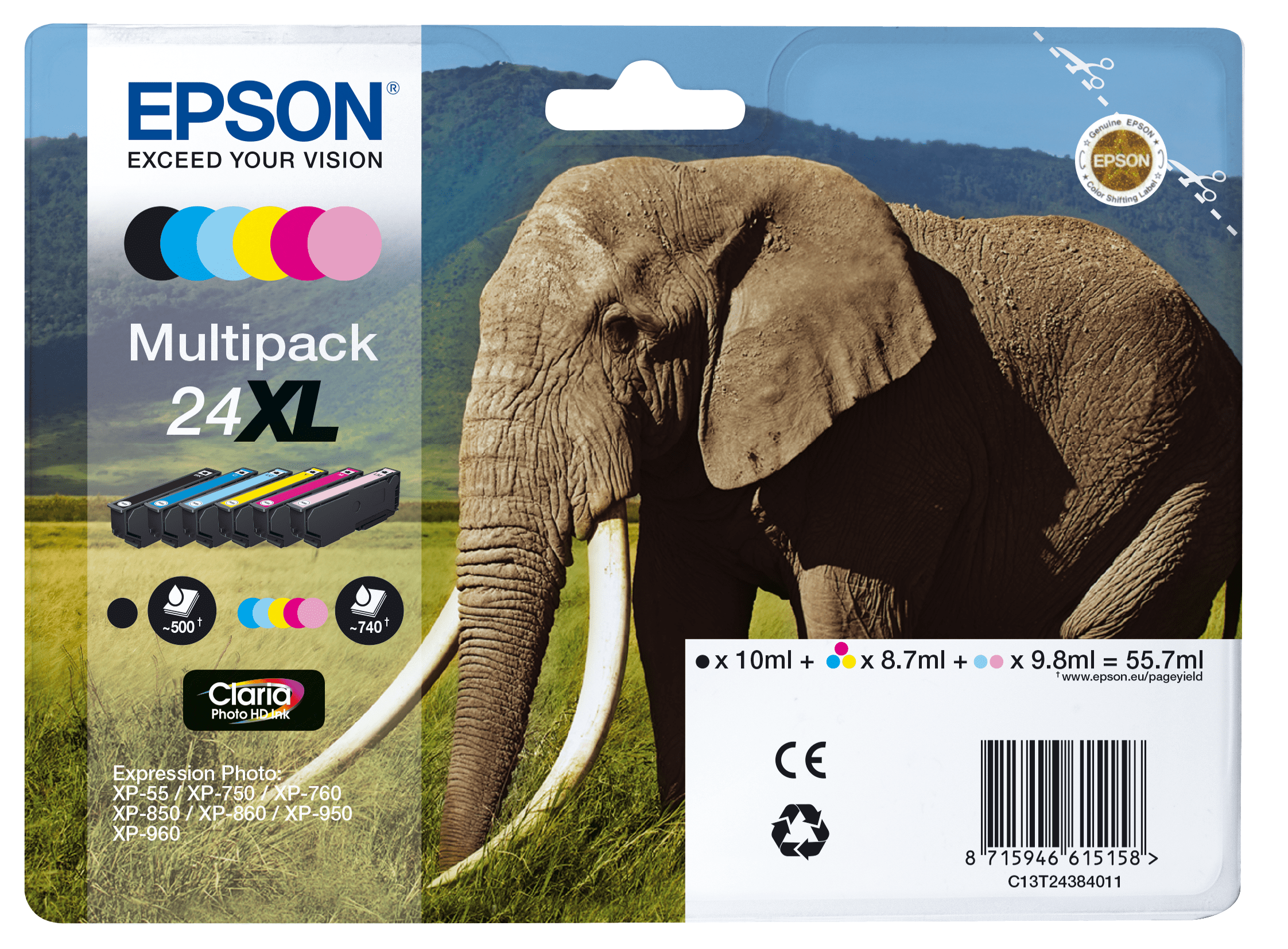 Epson 24 Tinte Elefant Multi, XL, 6 Farben