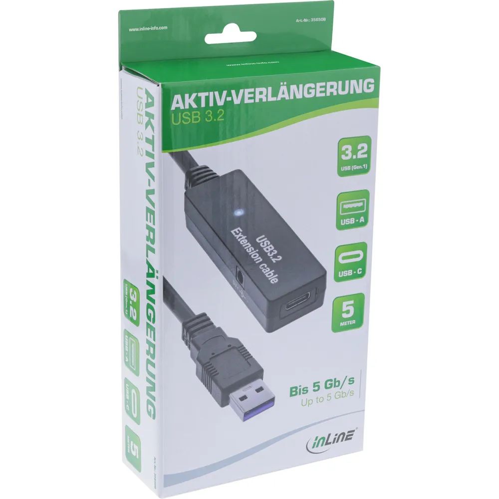 InLine USB 3.2 Gen.1 Aktiv-Verlängerung - USB-A Stecker an USB-C Buchse - 5m