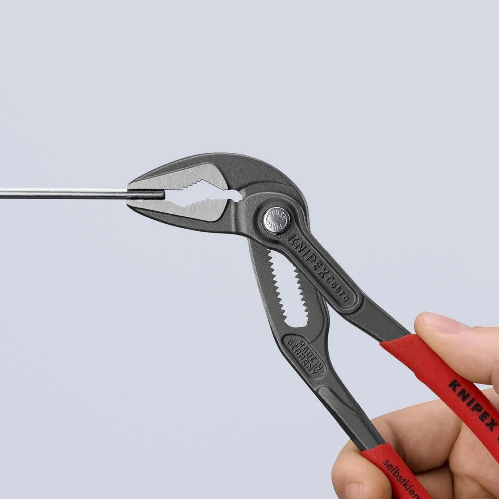 KNIPEX 87 51 180 Cobra® ES Wasserpumpenzange extra-schlank mit rutschhemmendem Kunststoff überzogen grau atramentiert 180 mm