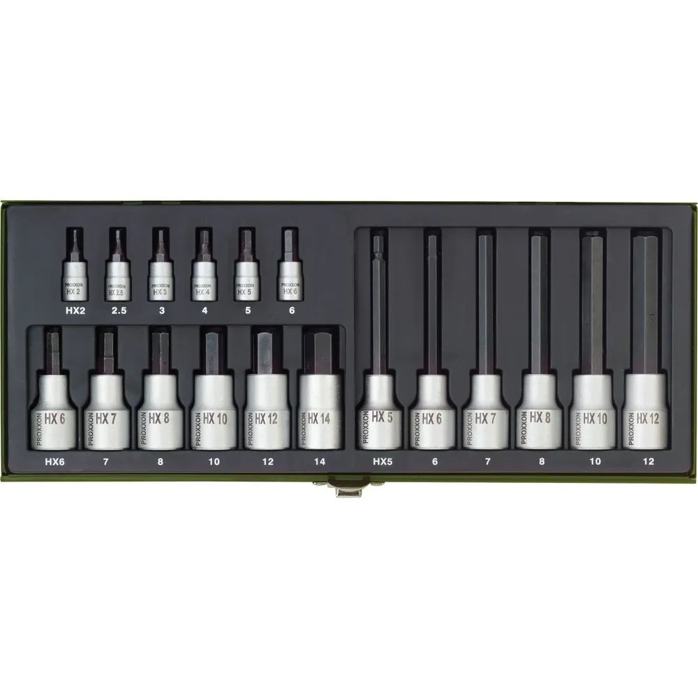 PROXXON Steckschlüssel-Satz 1/4 und 1/2 Hex 18-teilig