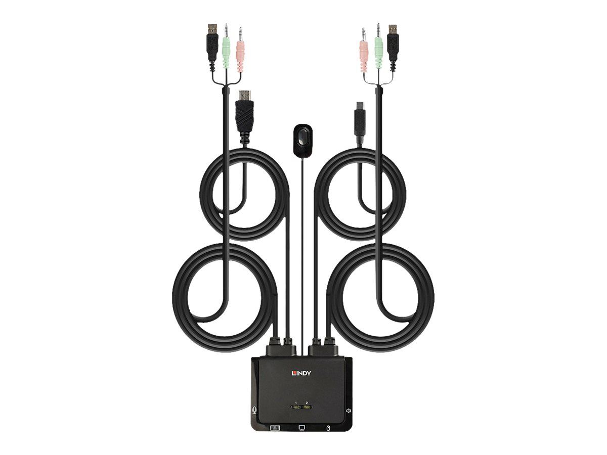 Lindy 2 Port HDMI 18G, USB Type C, USB 2.0 & Audio Cable KVM Switch