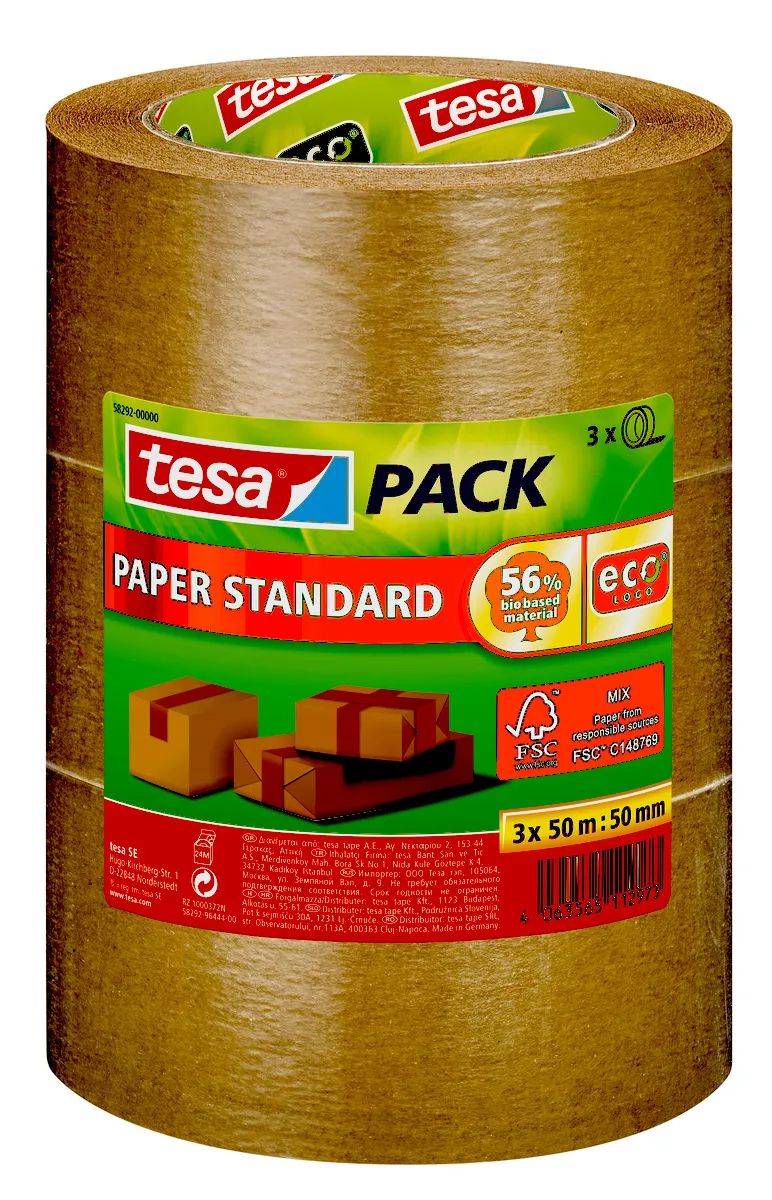 tesapack® Paper Standard EcoLogo 50m x 50mm, 3er-Pack