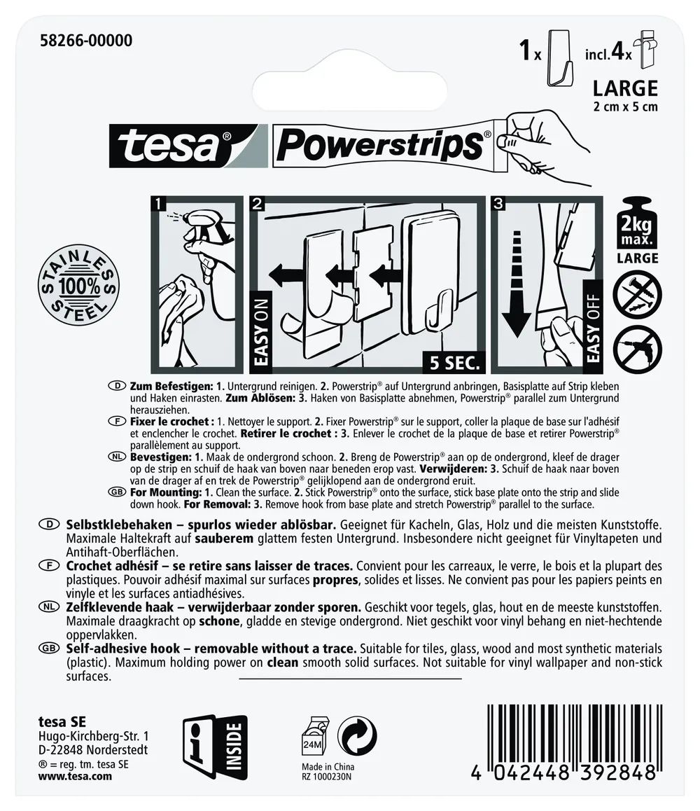 Tesa Powerstrips Haken L rechteckig metall