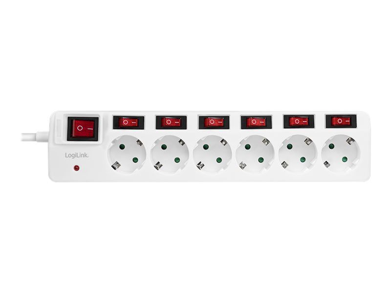LogiLink Steckdosenleiste - Wechselstrom 250 V - 3680 Watt - Ausgangsanschlüsse: 6 (6 x Leistungs-CEE 7/3)