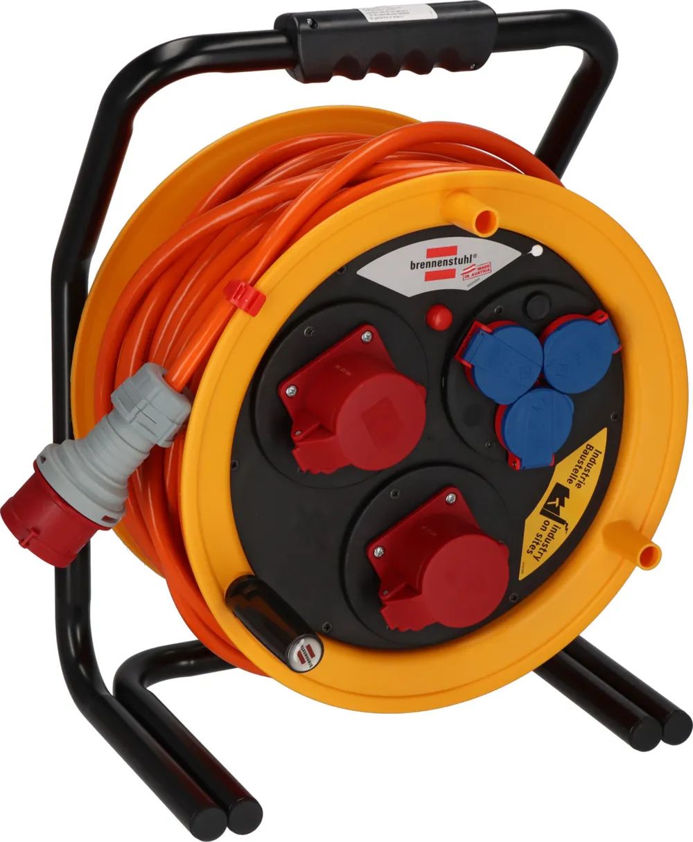 Brennenstuhl Brobusta CEE 380 Kabeltrommel, 2x CEE 400V/16A, 3x Schutzkontakt-Steckdosen 230V/16A, 40m AT-N07V3V3-F 5G2,5 orange, IP44