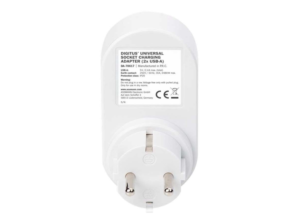 DIGITUS Universal Steckdosenadapter mit 2 x USB-A