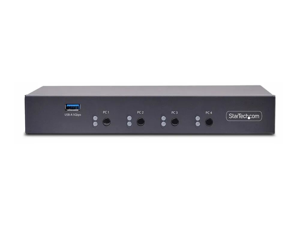 StarTech.com 4-Port KM Switch with Mouse Roaming, USB Switch for Keyboard/Mouse, 3.5mm and USB Audio, Peripheral Sharing for 4 Computers, USB 3.0 Switcher, TAA Compliant - Hotkey/Pushbutton Switching (P4A20132-KM-SWITCH)