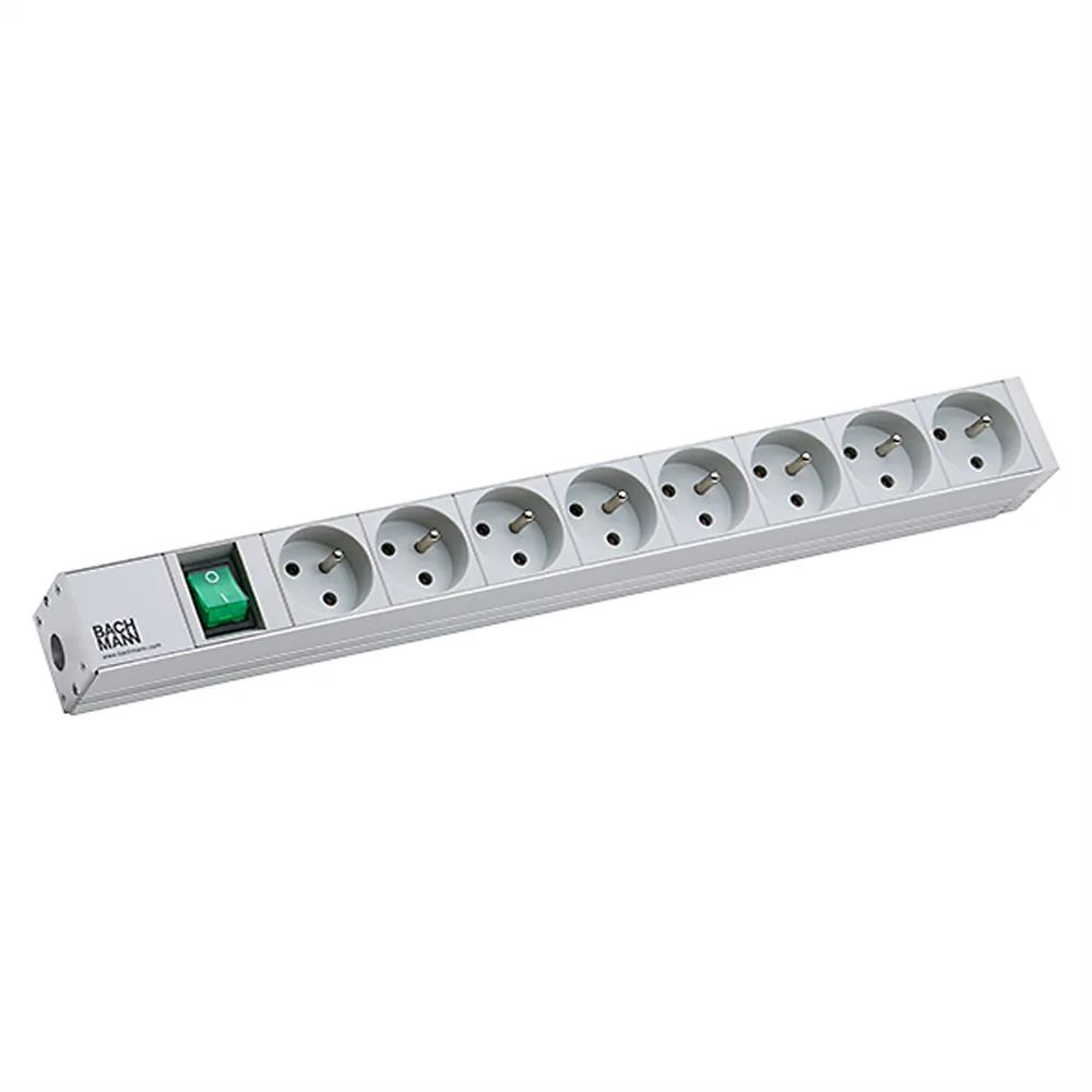 BACHMANN 19"-Steckdosenleiste 1HE 8xUTE 1xSchalter, Aluminium