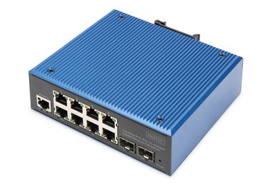 DIGITUS Industrieller 8+2-Port L2 managed Gigabit Ethernet PoE Switch