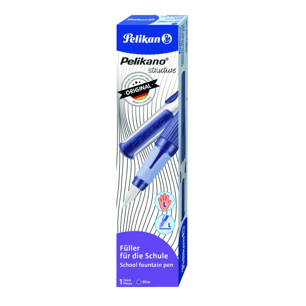 Pelikan Pelikano® structure Füller für Linkshänder, Blau, Feder L, Faltschachtel