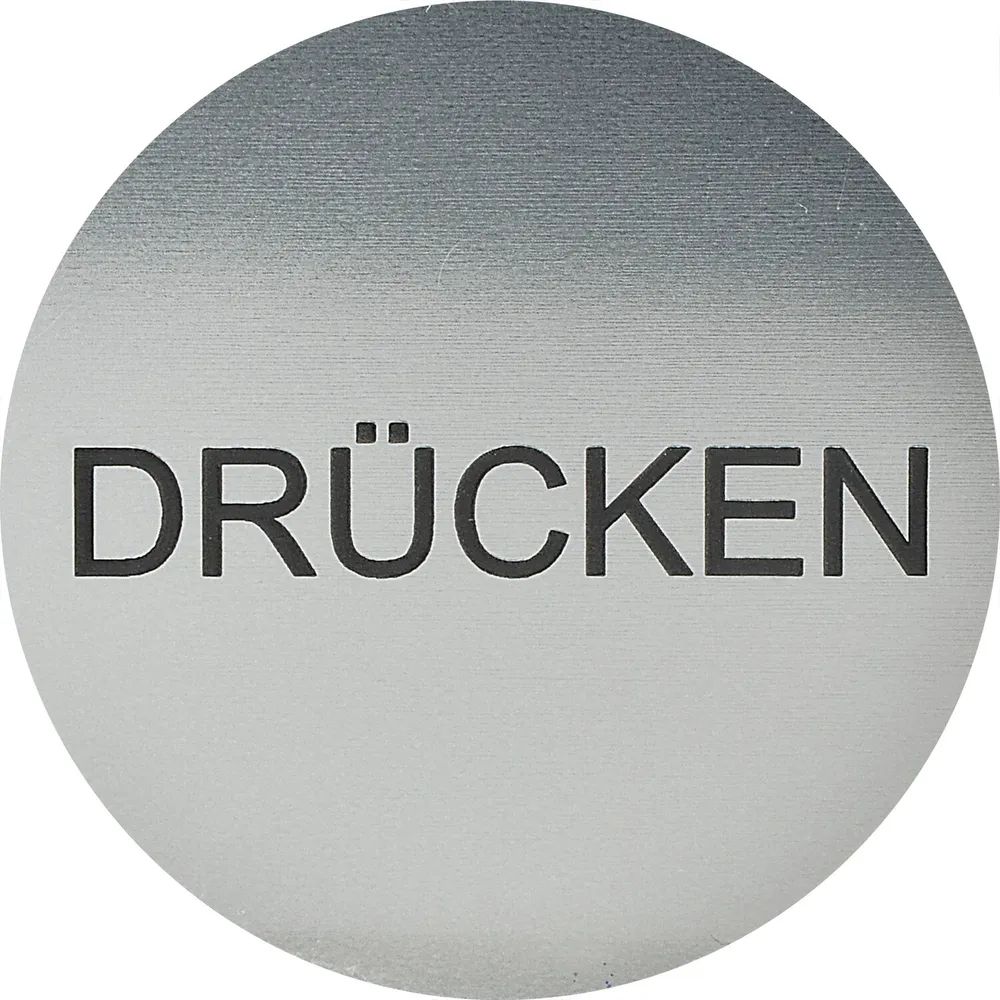 Schachermayer VVP Hinweisschild DRÜCKEN, Durchmesser 60 mm, Kunststoff Edelstahl-Effekt