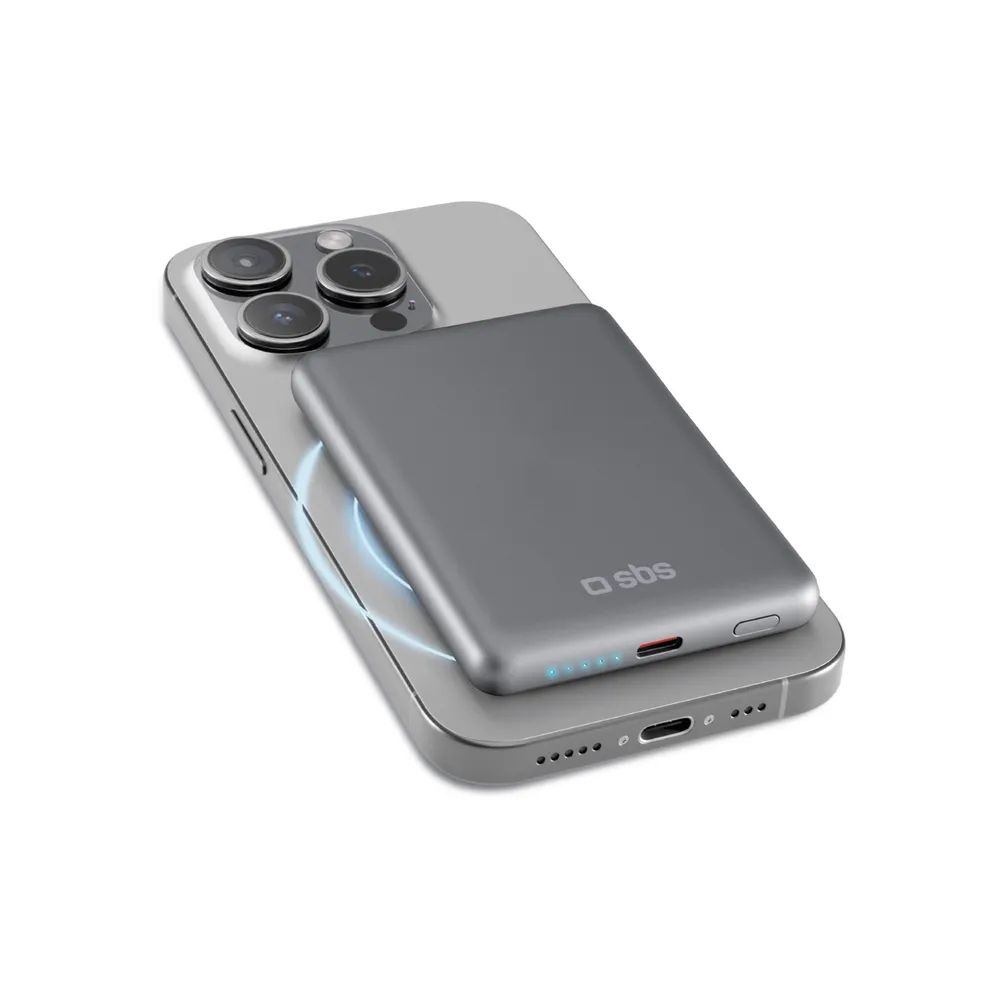 SBS Induktions Powerbank 15W, 5.000 mAh, MagSafe, Aluminium
